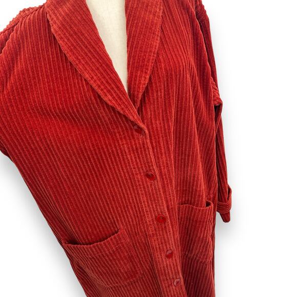 FLAX Medium Burnt orange Corduroy Full Length Jacket Coat Duster Velvet Ribbed - Picture 7 of 11